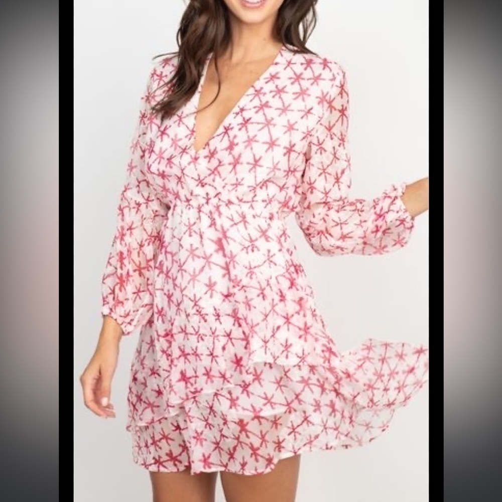 Karen Falco Cassandra Silk White Pink Floral Dress Small